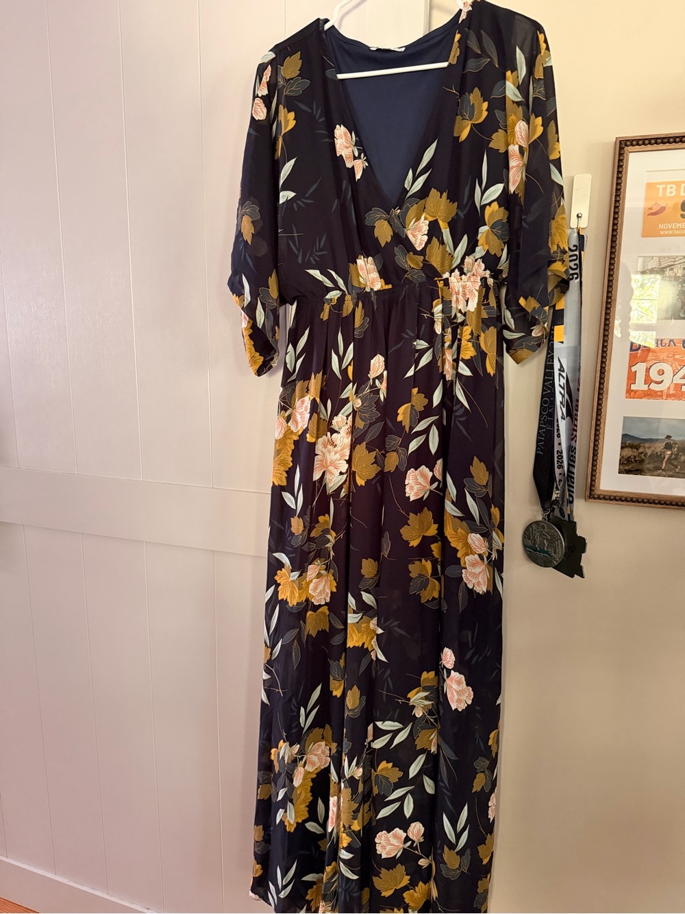 Baltic Born Navy Maxi Dress with Mustard and Blush Floral Print